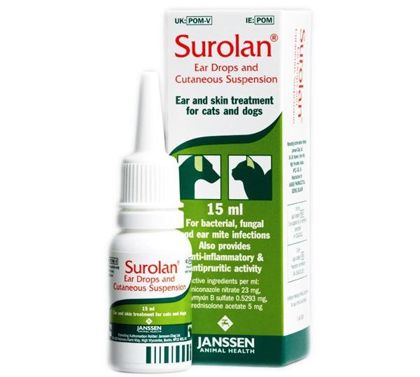 مكافحة الحيوانات قطرات Surolan تعليمات للاستخدام